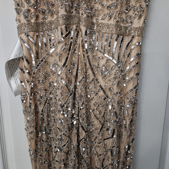 MAC DUGGAL EMBELLISHED FRINGE CAP SLEEVE TRUMPET GOWN PLATINUM PINK 12 NWT - Picture 12 of 16